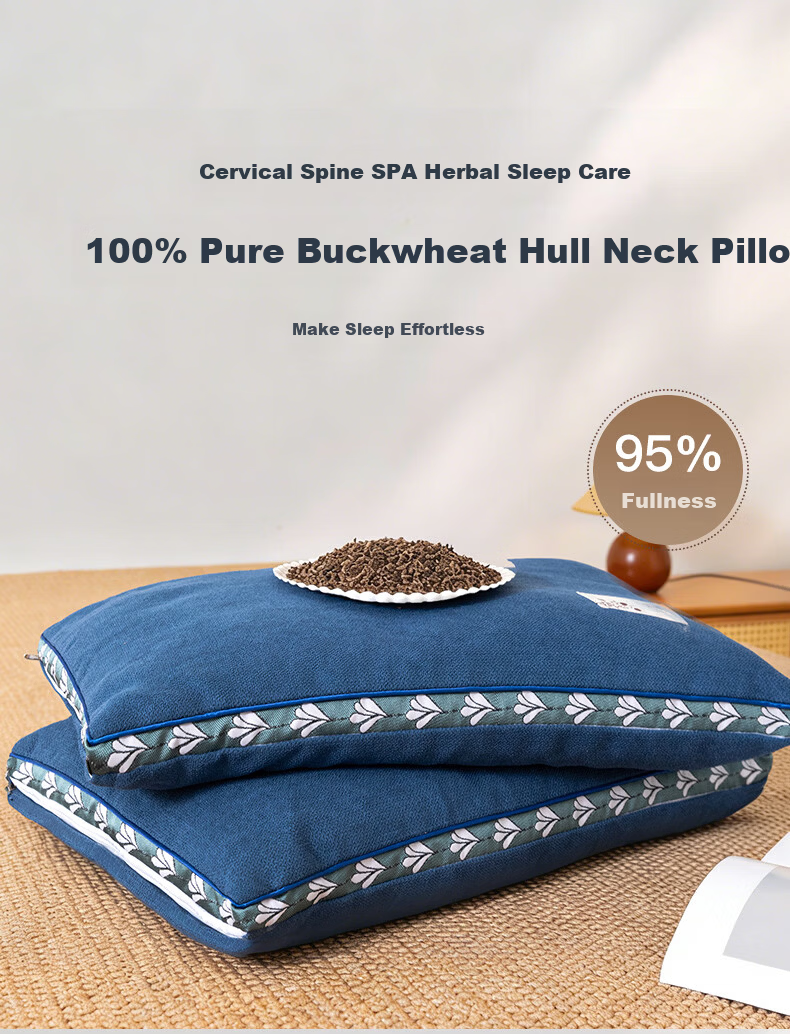 CROWN Buckwheat Pillow Pure Cotton Class A 100% Buckwheat Hull Neck Support Pillow Core for Deep Sleep Pair of 2 1