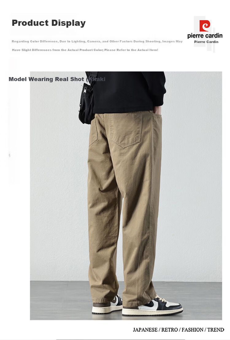 Pierre Cardin Men's Casual Pants Spring Summer Loose Straight Cotton Work Pants Coffee Regular L 7