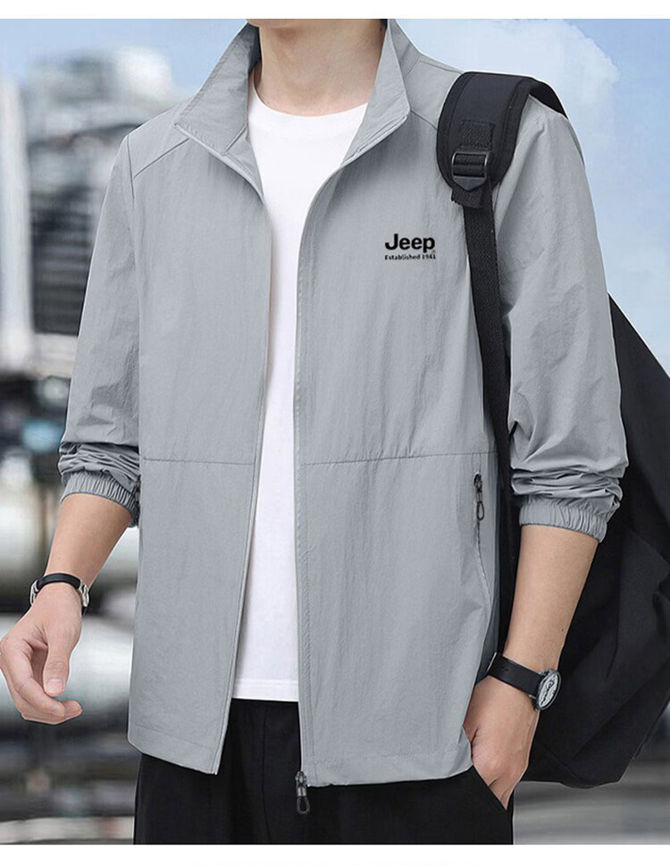 JEEP Men's Ice Silk Summer Sun Protection Jacket UPF50+ Ultra-Thin Breathable Stand Collar Anti-UV Coat Khaki 2XL 11