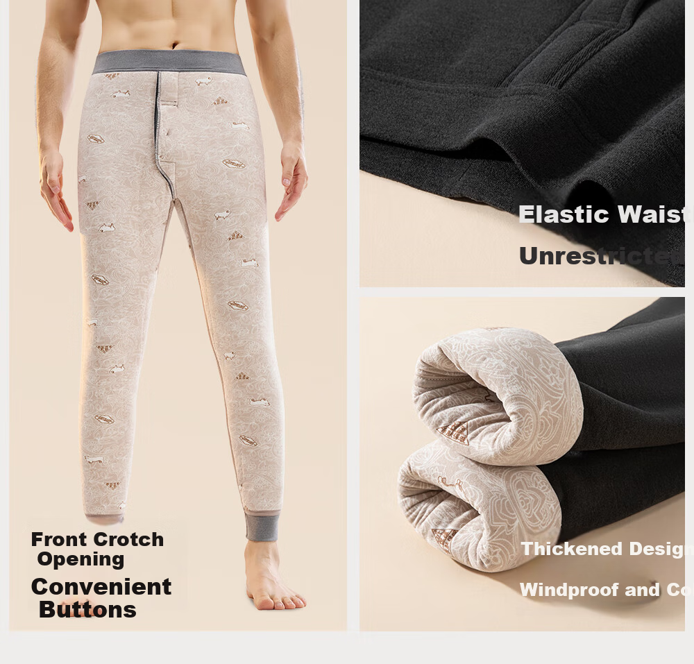 Modal Men's Thermal Pants 100% Wool Lined Fleece Thickened Autumn Winter Cold-Resistant Cotton Pants for Middle-Aged and Elderly 22