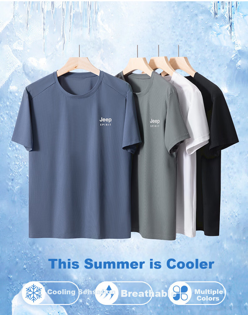 JEEP SPIRIT Men's Summer Ice Silk Quick-Dry Short Sleeve T-Shirt Running Sports Breathable Half Sleeve Top White M 3