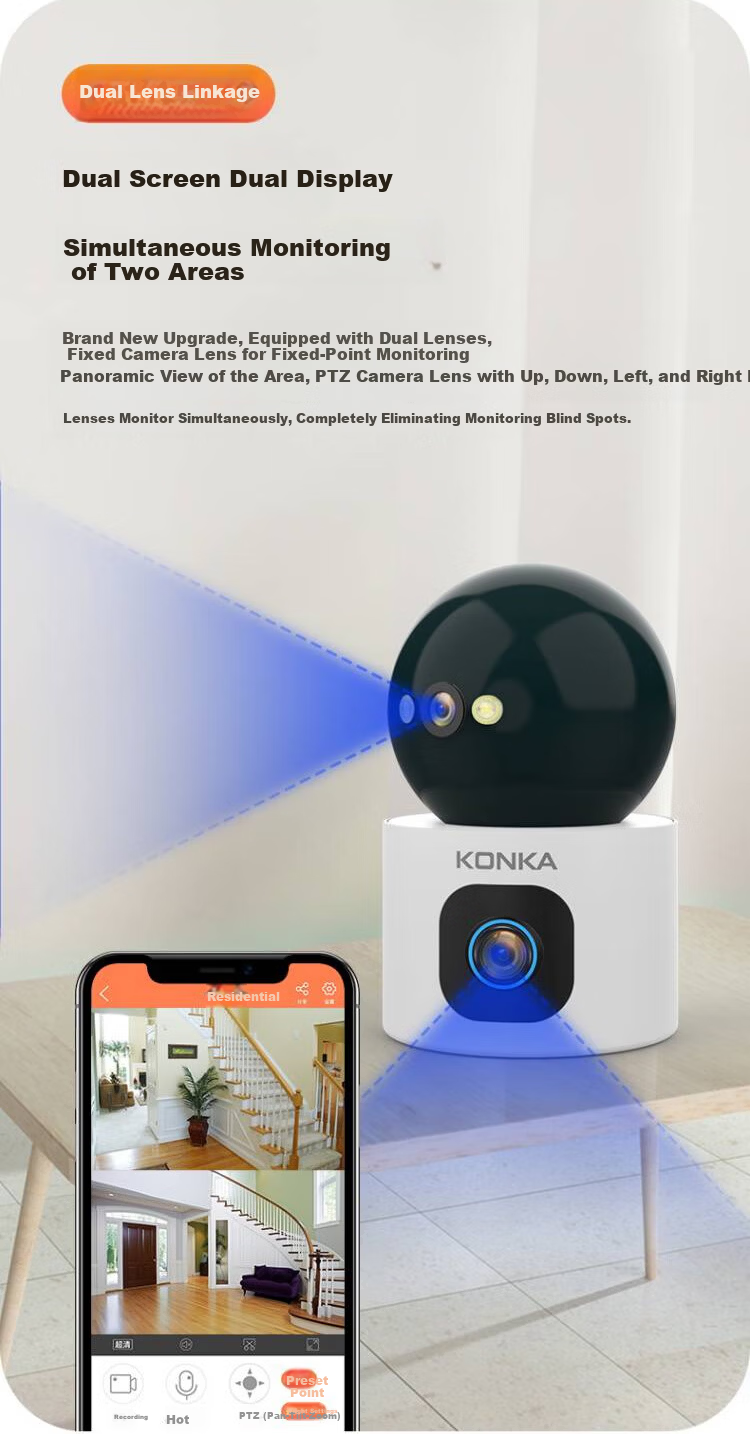 Konka Wireless Home Security Camera Indoor HD Two-Way Video Call Remote Mobile Monitoring 360-Degree Panoramic Night Vision Voice Intercom 4
