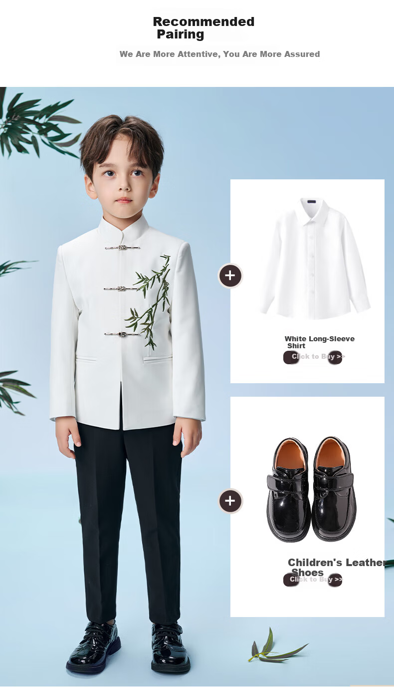 Romon Boys' Zhongshan Suit New Chinese Style Children's Performance Tang Suit Boys' Chinese Style Suit Set White 160 17