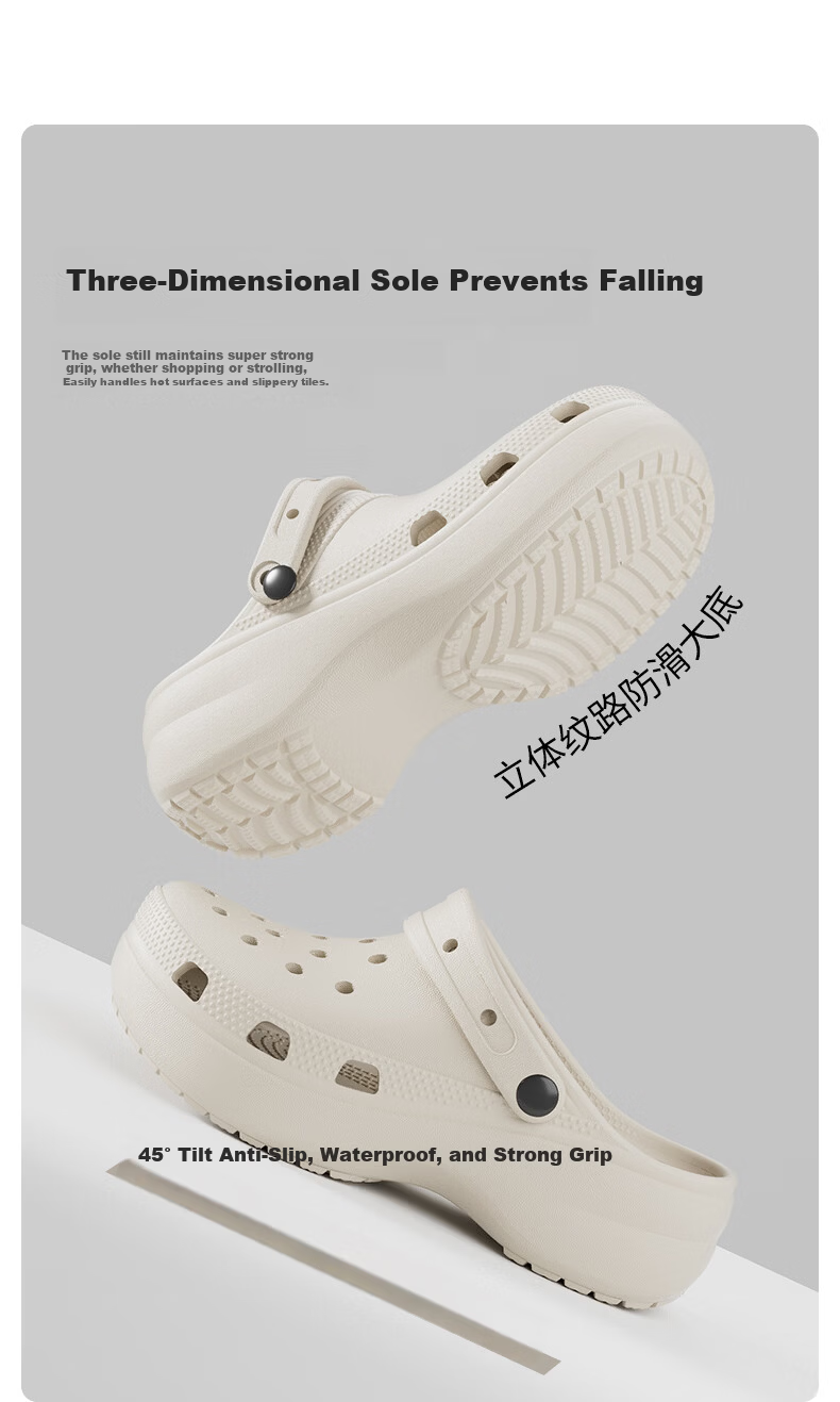 Genmai Height Increasing Thick Sole Clog Shoes for Women Summer Outdoor Non-slip Beach Sandals Comfortable Slippers White Size 39-40 3