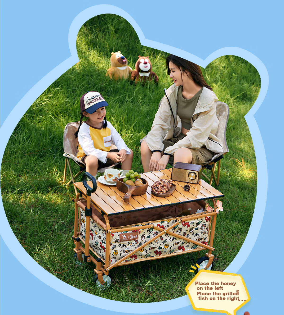 CAMEL [Camel × Boonie Bears] Outdoor Foldable Camping Cart Portable Camp Cart Picnic Cart Child Recliner 19