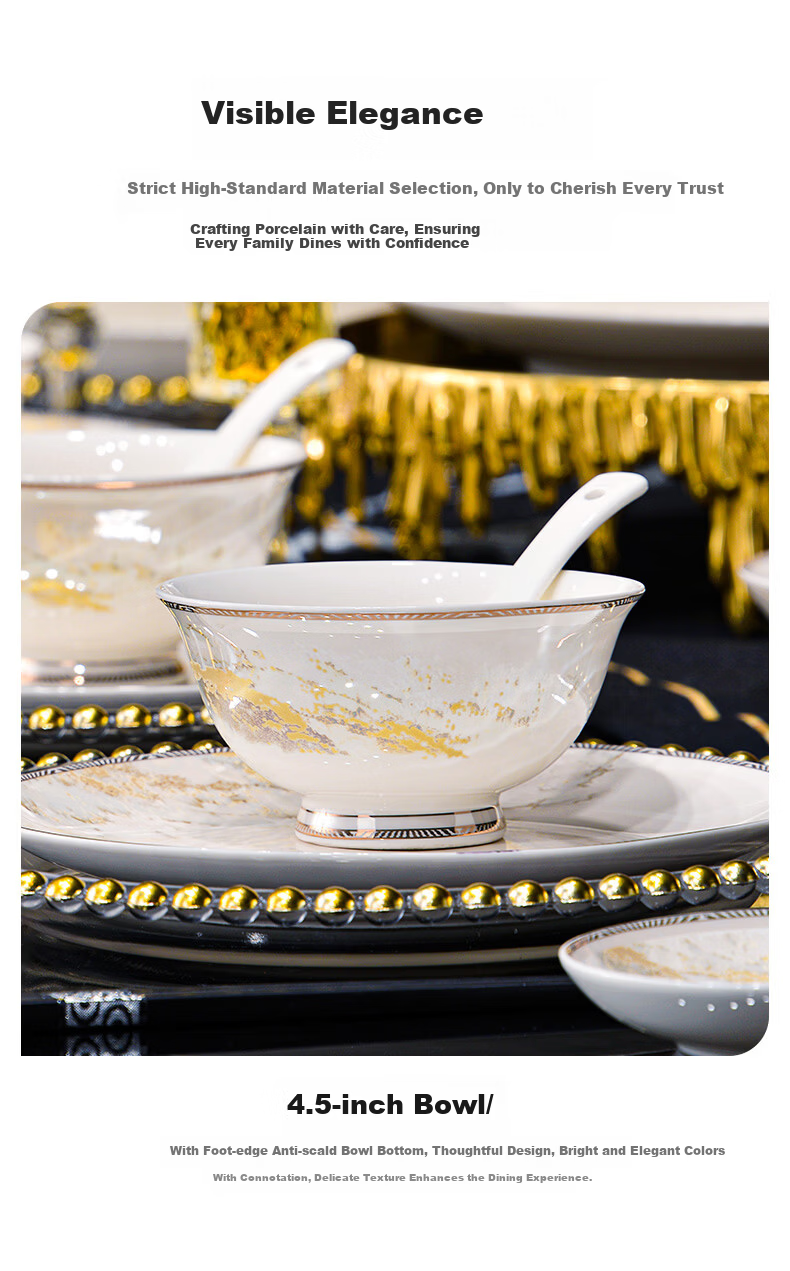DISHWEER Ceramic Rice Bowls Set of 6, 4.5-Inch High Foot Soup Bowls, Stylish Home Dinnerware Set 3