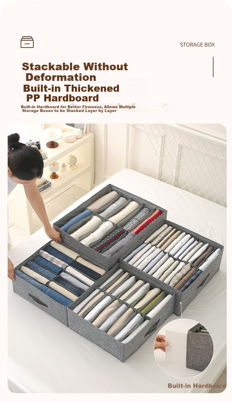 40,000 Kilometers Foldable Double-Row Divider Clothes Storage Box Underwear Drawer Dustproof Pants Organizer Box for Home 3