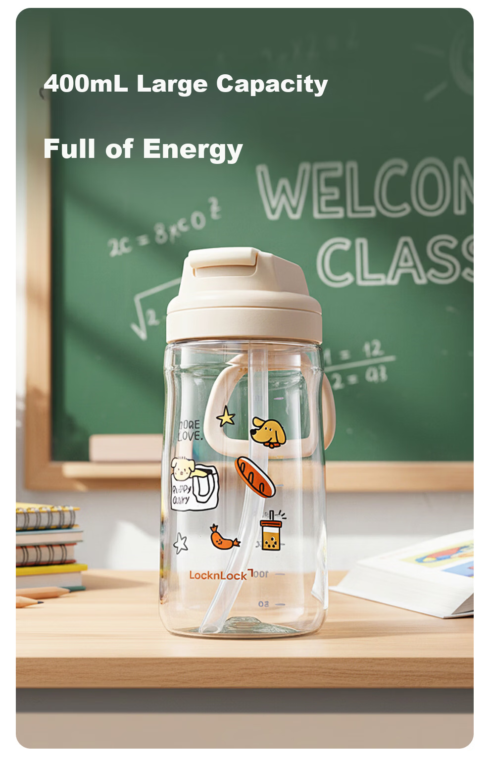 Lock&Lock Kids Water Bottle 6-12 Years Summer Straw Cup Student School Portable Tritan Bottle 7