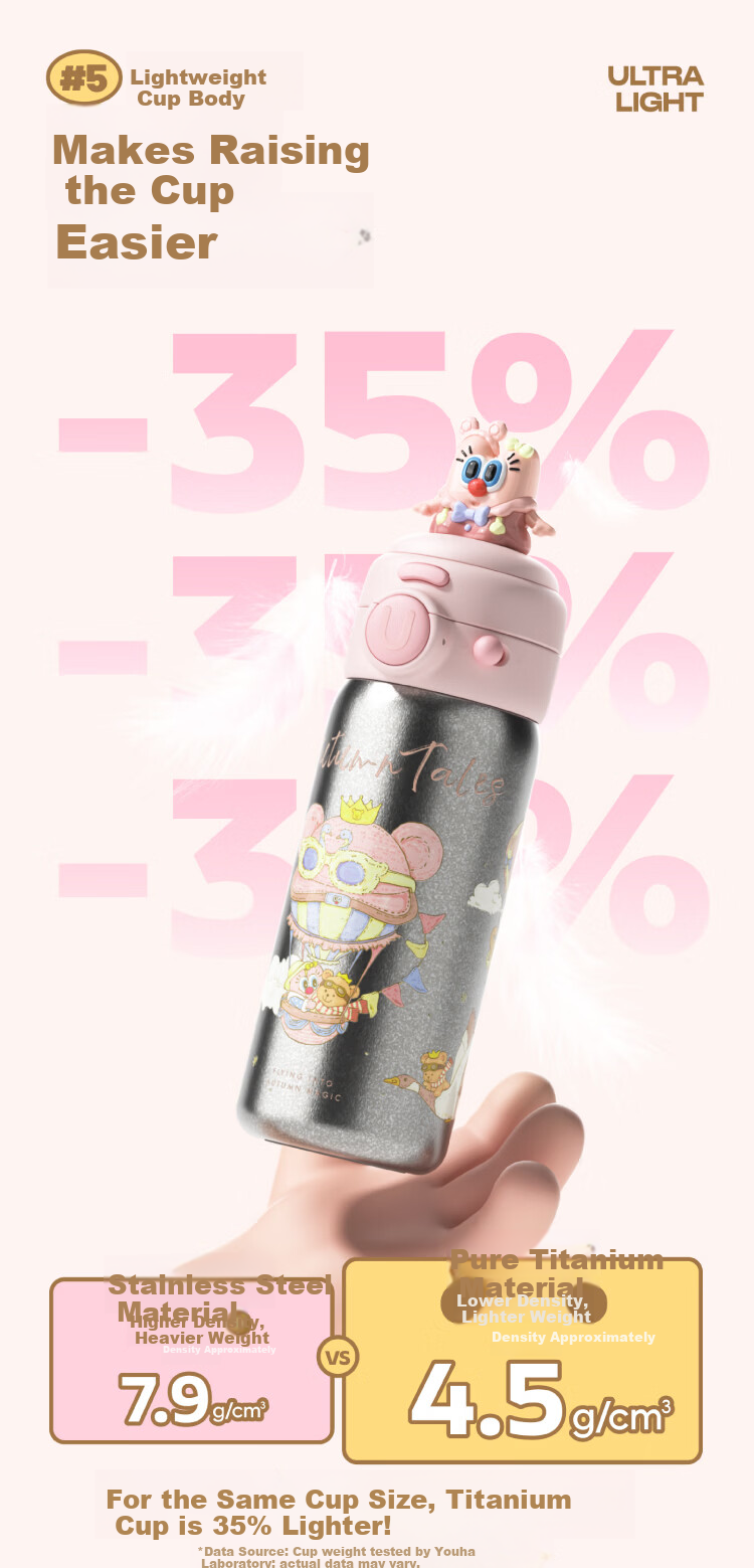 UOOHA Simple Joy Student Pure Titanium Insulated Water Bottle Children's Water Cup Gift for Girls High-Value Straw Titanium Cup Outdoor Souvenir Gift 9