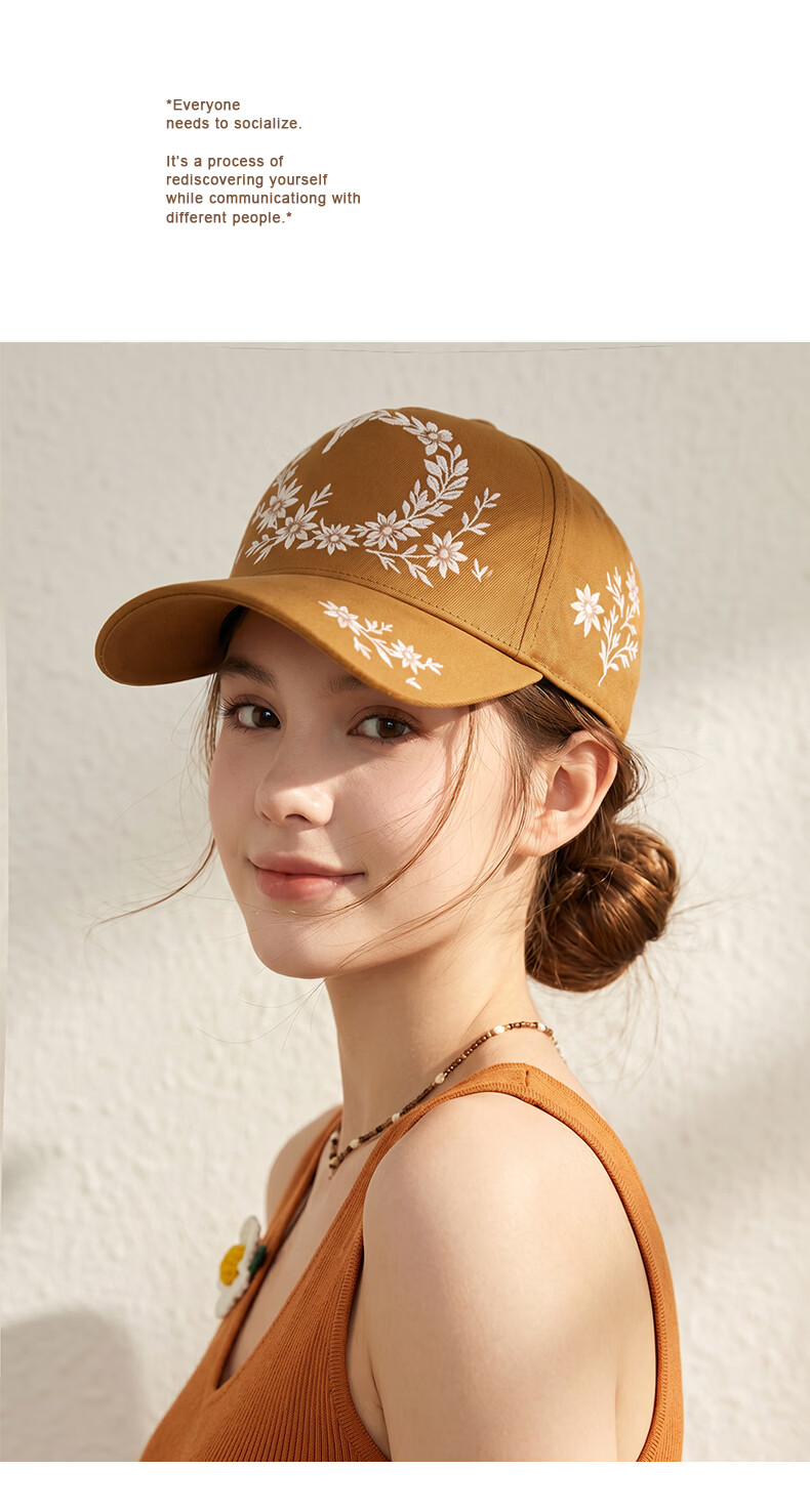 CACUSS Women's Summer Vintage Fresh Small Face Baseball Cap Embroidered Sun Hat High Top Cap Soft Beige 9