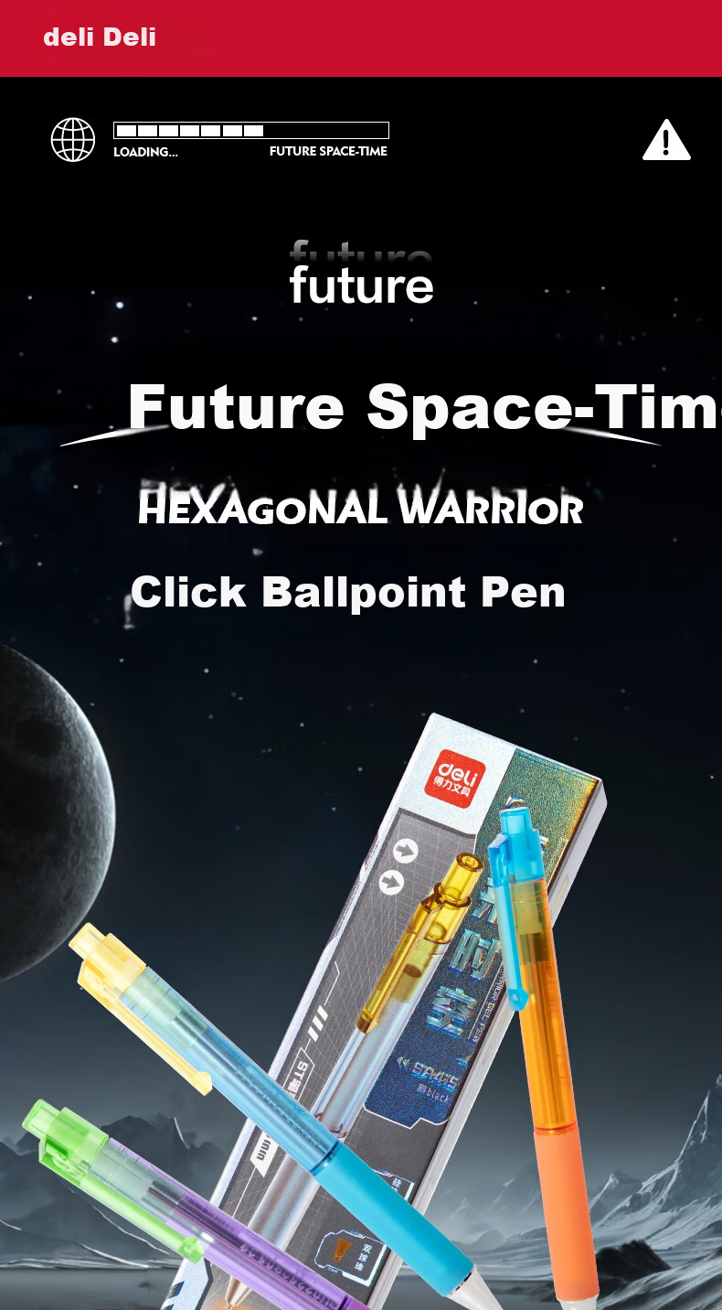 Deli Cyberpunk Click Gel Pen 0.5mm Dual Ballpoint ST Tip Quick-Dry Low Center of Gravity Design Black 3pcs/Box SA415 1