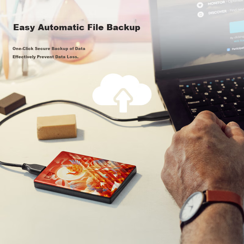 Western Digital 2TB Portable External Hard Drive USB 3.0 2.5-inch Mechanical HDD Laptop Encryption Backup Large Capacity Custom Painted Phoenix Design