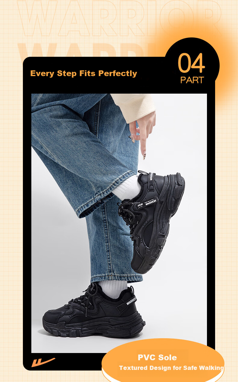Warrior Official Women's Dad Sneakers 2026 Summer New Plush Warm Versatile Cotton Shoes Black Size 40 9