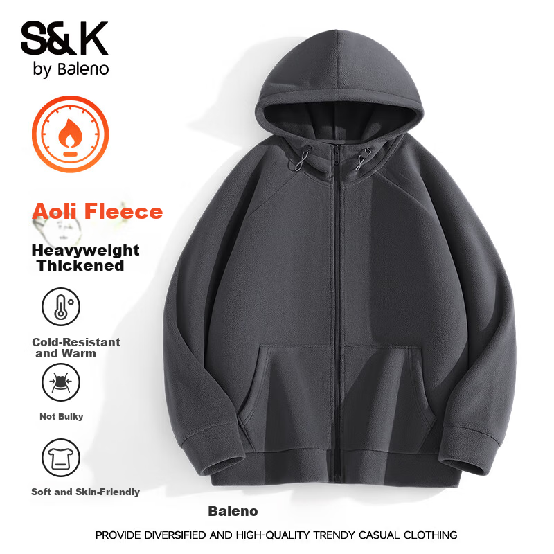 Baleno S&K Series Aoli Fleece Jacket Men Autumn Winter Trendy Casual Hooded Windproof Zip-up Jacket 17