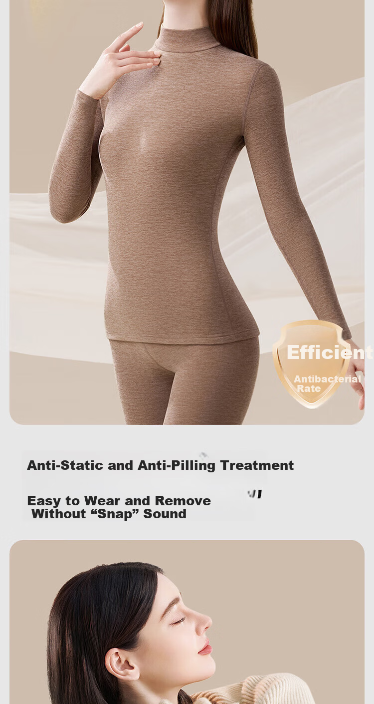 Modal Mid-High Neck Thermal Underwear Set for Women with Cashmere and Silk, Fleece-Lined, Fashionable Autumn Top and Bottom, Skin-Friendly, Size L 8