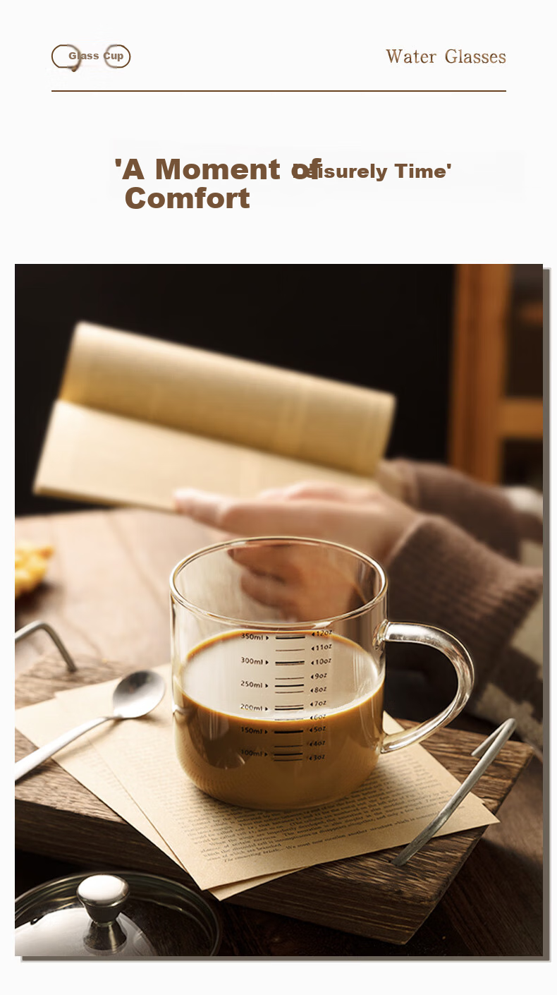 Newair High Borosilicate Glass Cup Heat-Resistant Milk Coffee Measuring Cup with Lid for Home and Office 9