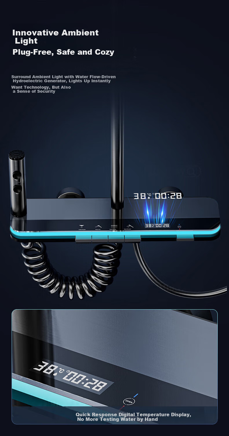 IVORPO [Germany] Smart Thermostatic Digital Display Self-Cleaning Shower Head Set Integrated Complete Shower System 3