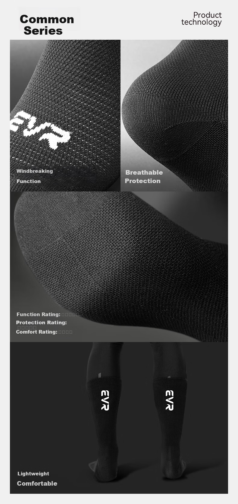 EVR All-Season Cycling Socks Unisex 7A Antibacterial Quick-Dry Breathable Sweat-Wicking L Black 6