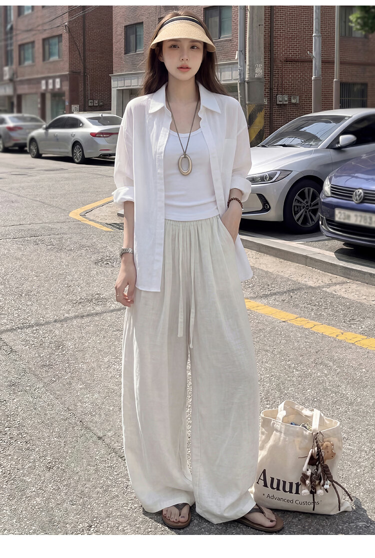 Free Style Linen Wide-Leg Pants for Women Summer Thin 2026 New High Waist Slim Loose Draped Ice Silk Casual Curved Balloon Pants 17
