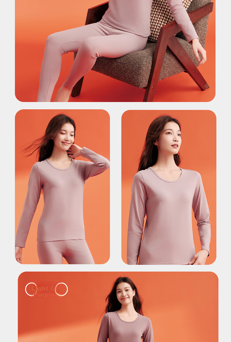 Yiershuang Women's Thermal Underwear High Elastic Cotton Blend Autumn Top and Bottom Set 17