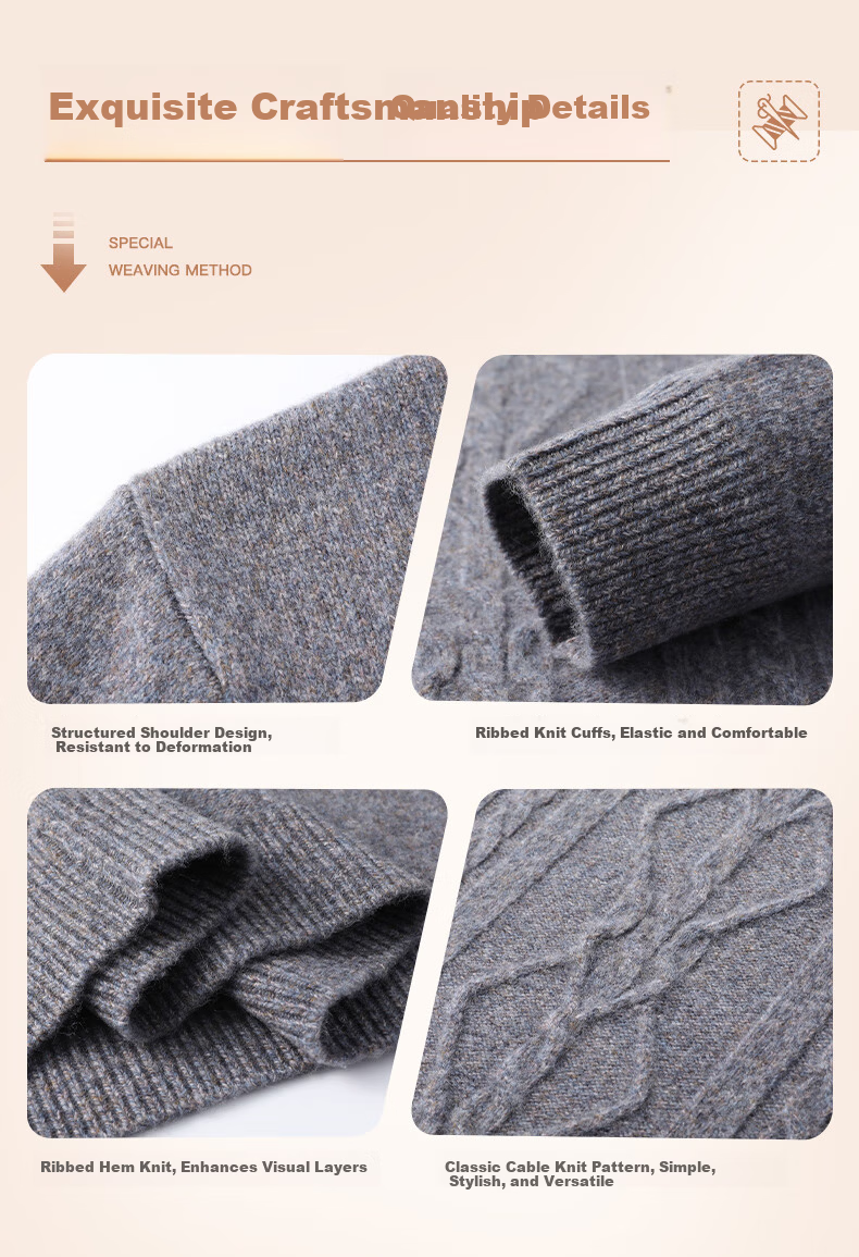 Hengyuanxiang Men's Thickened Wool Sweater Autumn Winter 100% Pure Wool Half Turtleneck Simple Casual Solid Color Knitwear 4