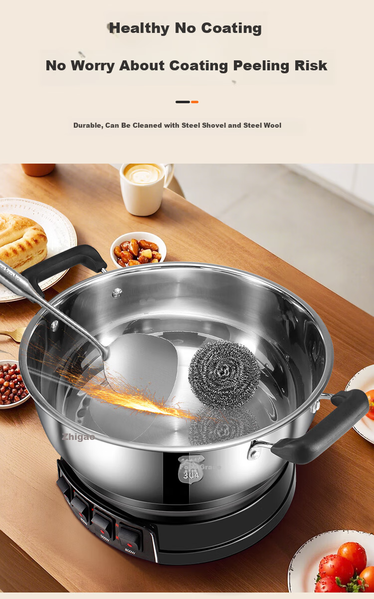 CHIGO Electric Steamer Pot [0 Coating 0 Plastic] Household Multifunctional Stew, Steam, and Cook Electric Hot Pot Stainless Steel Steamer Basket 12.5L Large Capacity Multi-Purpose Double-Layer Pot 6