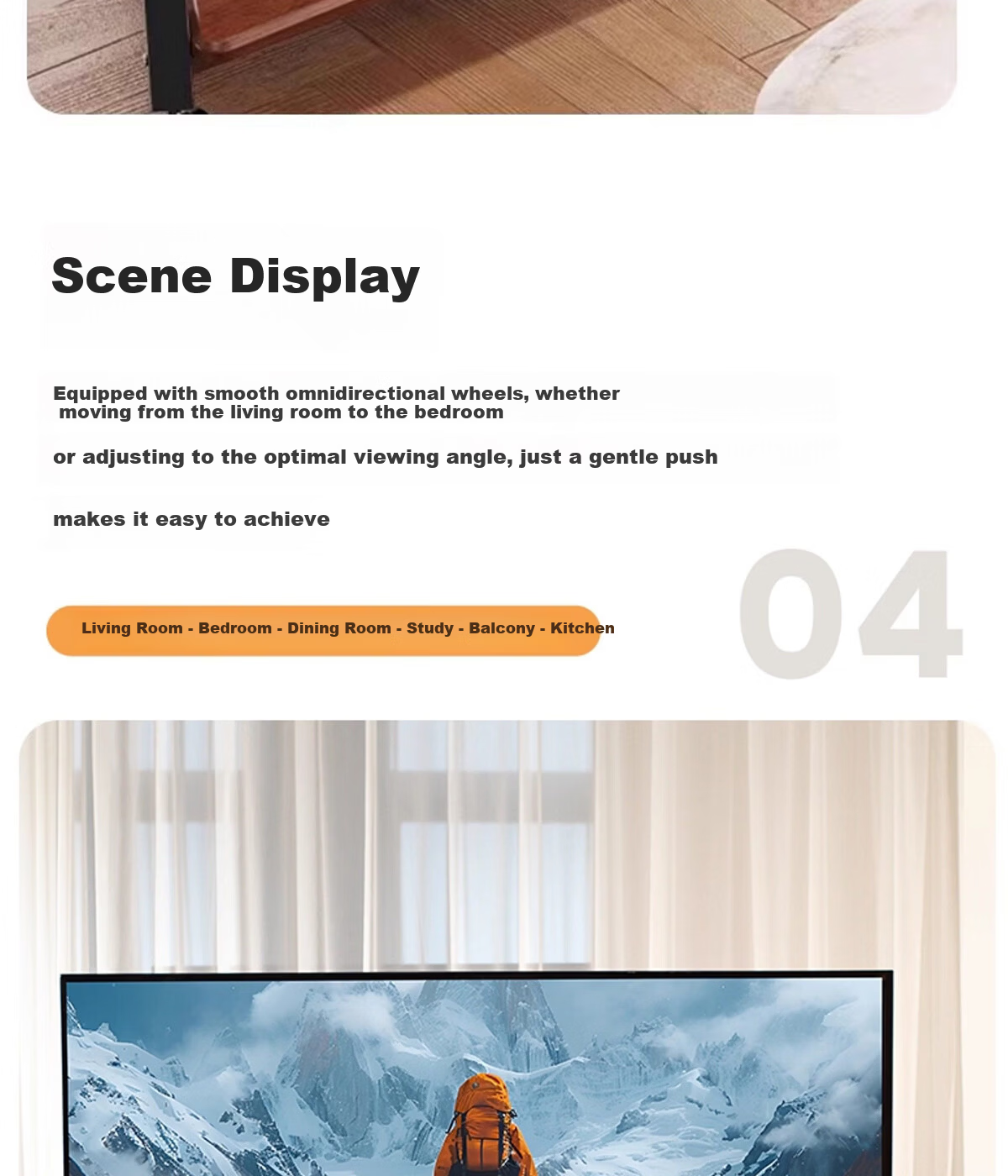 CABTE 55-86 Inch TV Art Mobile Stand Floor TV Cart Multi-Brand Universal TV Mount Mobile TV Cabinet Rack 9