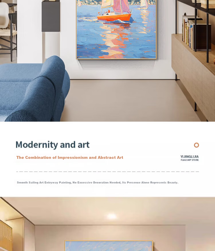 Yihuan Yu Smooth Sailing Entrance Hall Decorative Painting Oil Painting Style Corridor Hanging Textured Living Room Entry Wall Art 3