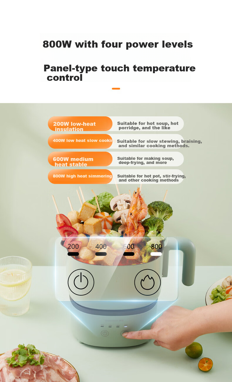 ROYALTY LINE Portable Electric Cooking Pot 2.2L Foldable Travel Pot 800W Detachable Dormitory Pot for 1-2 People Electric Hot Pot Smart Temperature Control Multifunctional Cooker 4