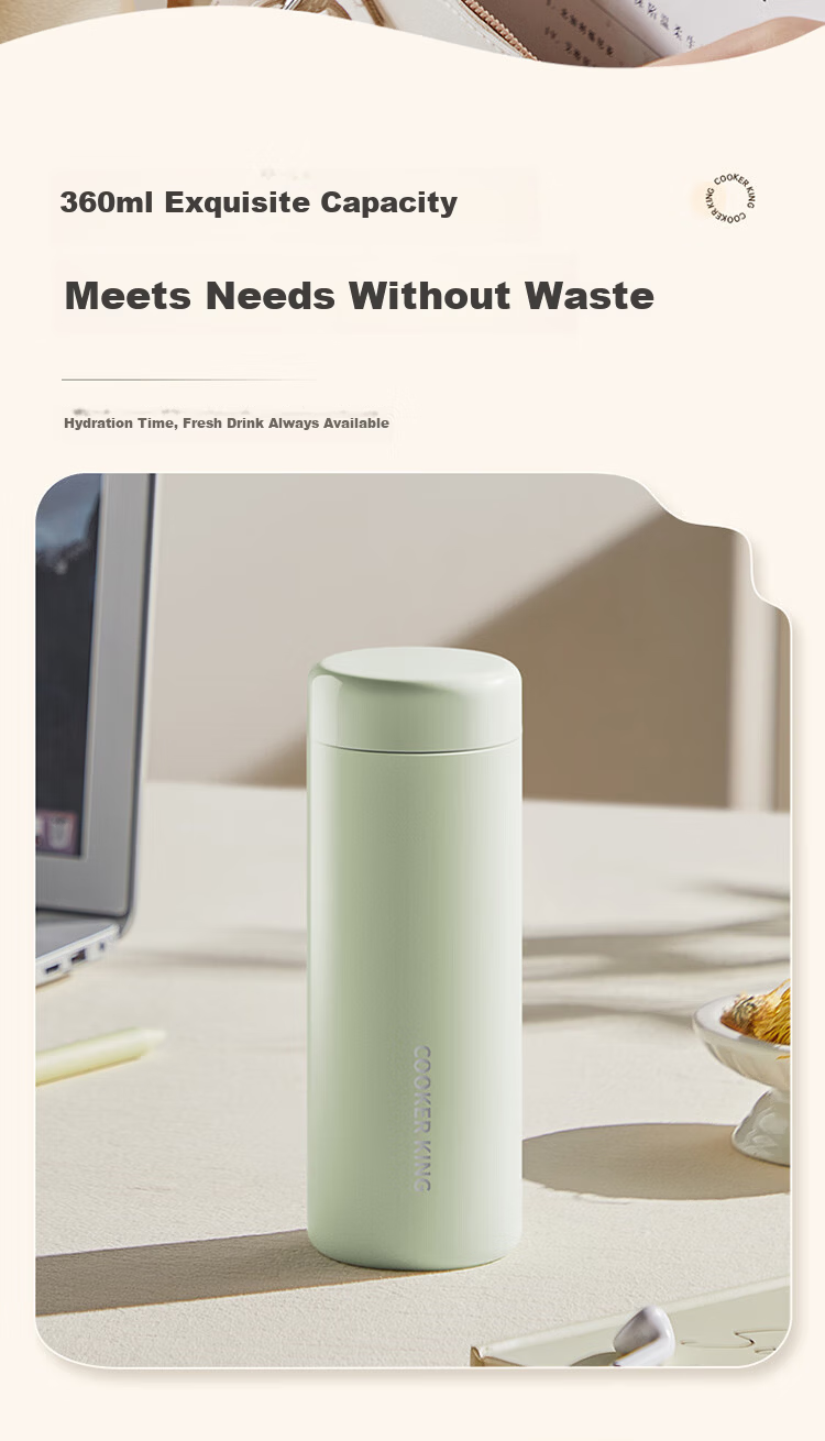 Chuida Huang Insulated Bottle 316L Stainless Steel Water Cup Lightweight Portable Tea Cup Light Beige 360ml 4