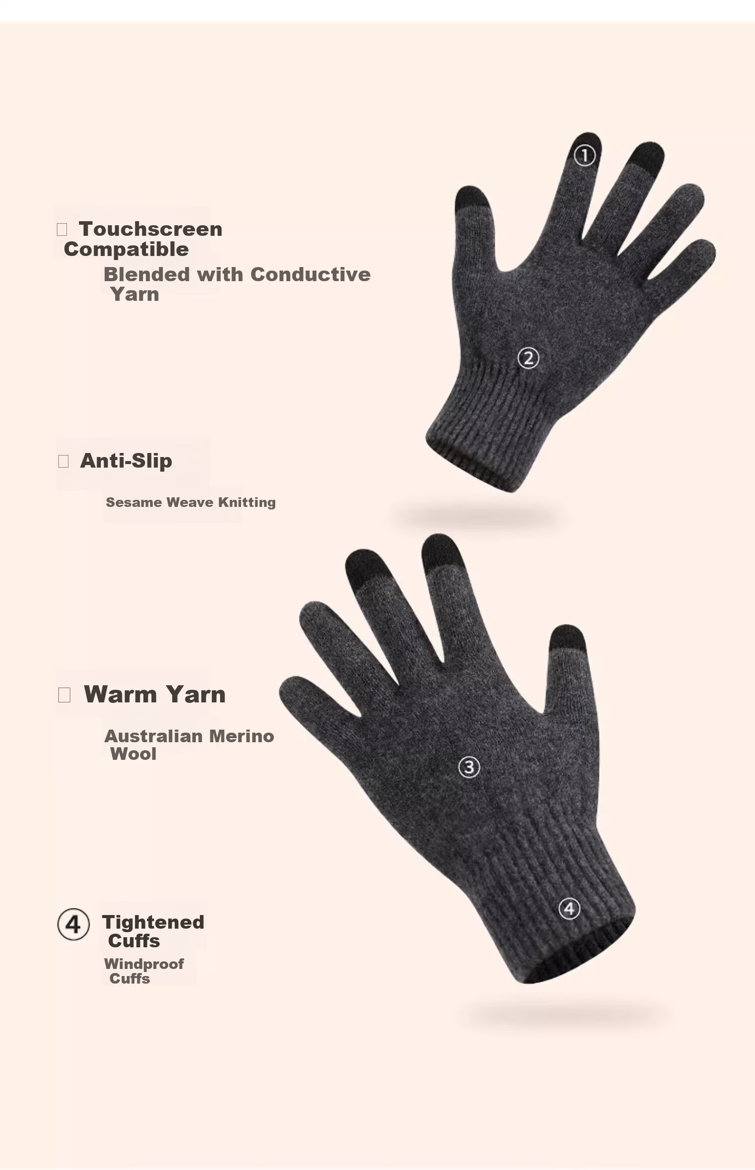 Hengyuanxiang Men's Thermal Cycling Gloves Winter Outdoor Wool Fleece Thickened Anti-Frost Gloves Birthday Gift 2