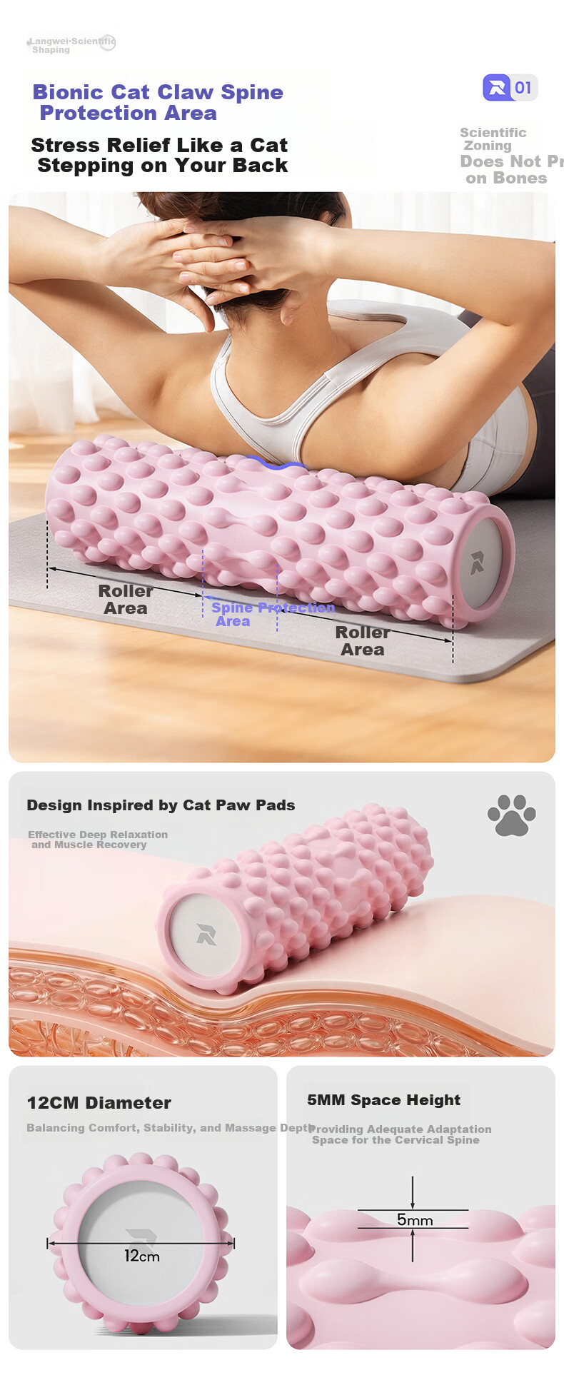 Langwei Foam Roller Muscle Relaxation Spiky Massage Stick Home Yoga Fitness Equipment Roller Massager 4