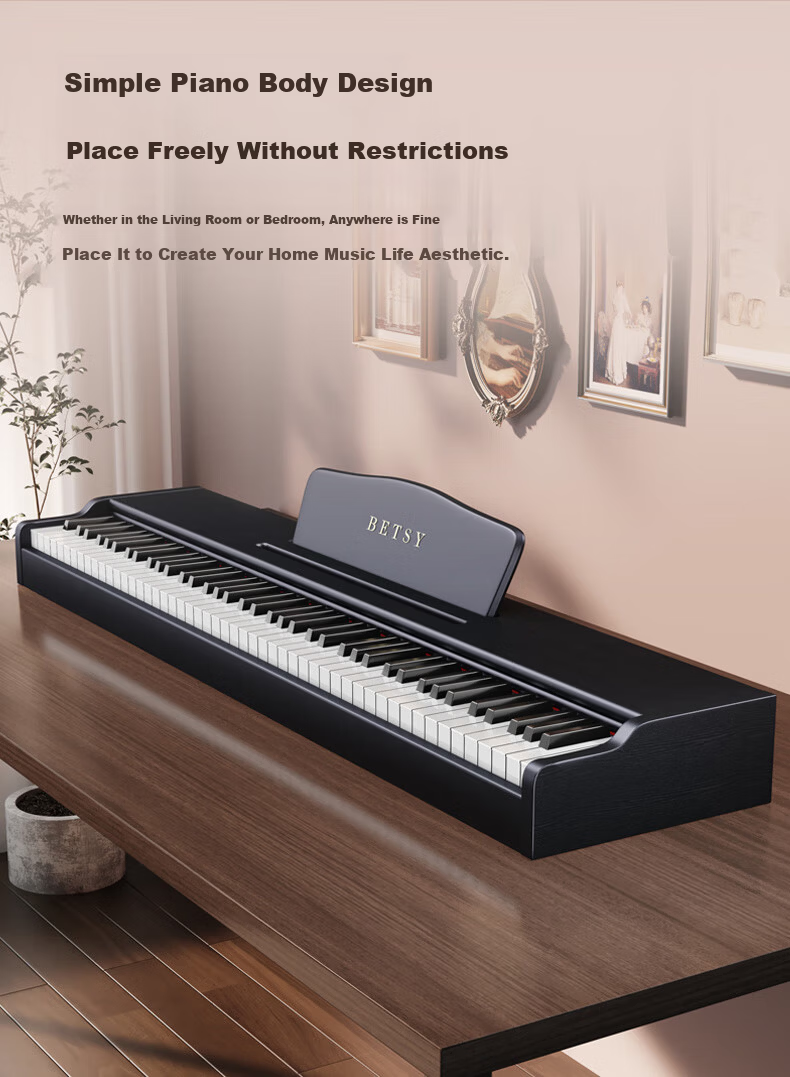 Betsy B885 Black Digital Piano with 88 Weighted Keys, Beginner Home Practice, Professional Grading Electronic Piano with Wooden Stand 5