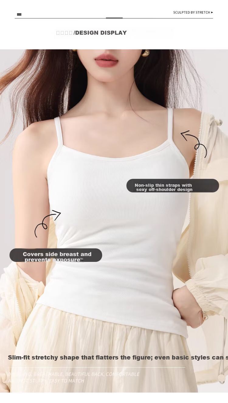 Langsha Pure Cotton Women's Summer Camisole Thin Strap Vest Slim Fit Sleeveless Top with Side Coverage and Beautiful Back Design 3