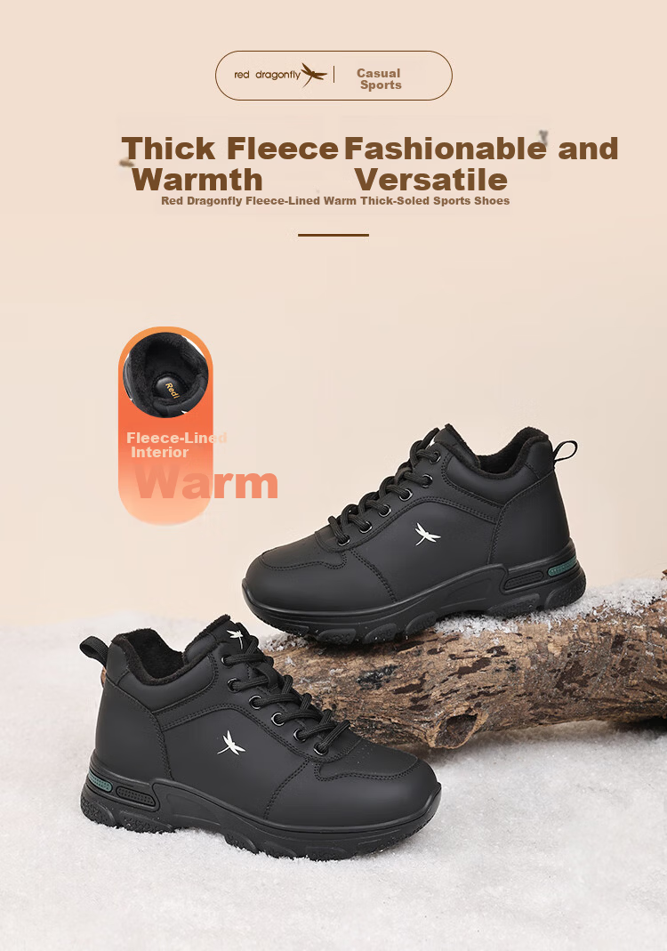 Red Dragonfly Women's Dad Sneakers Autumn Winter Fleece Lined Height Increasing Running Shoes Outdoor Thick Sole Lightweight Sports Shoes EXC451341 Black Size 37 1