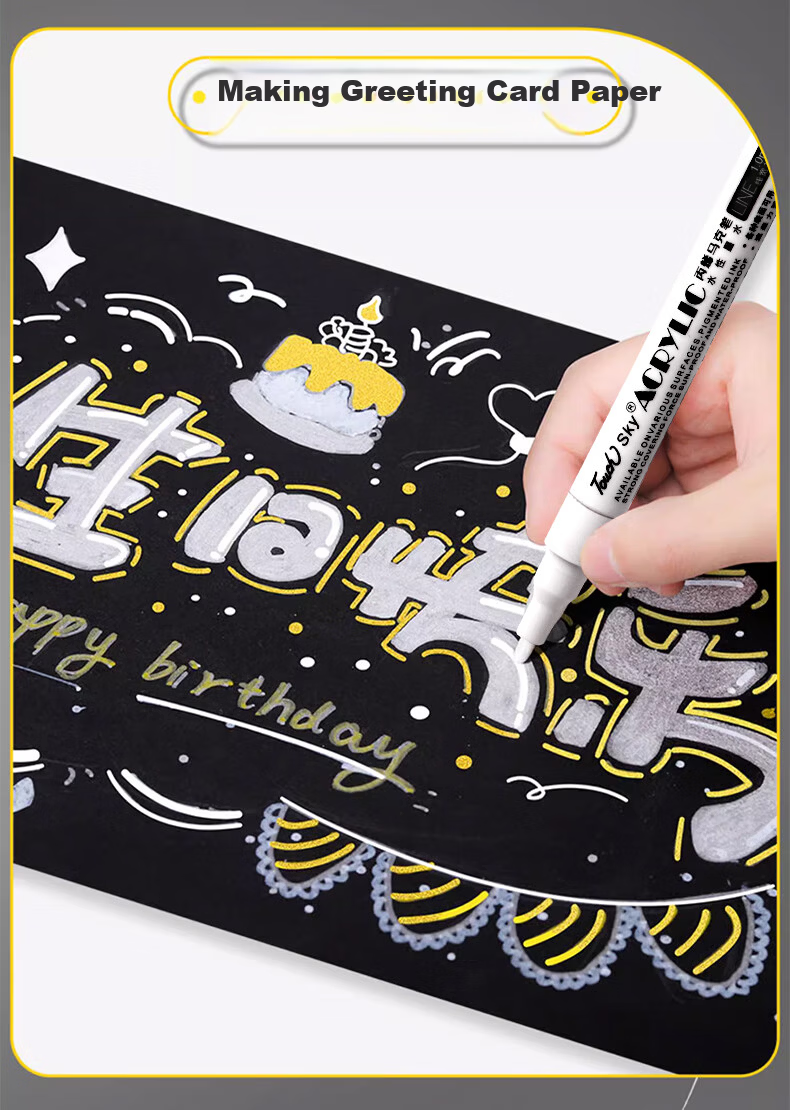 Shuxing White Acrylic Highlighter Double-Ended Waterproof Fade-Resistant Art Marker for Students Drawing Graffiti Black Card Journal White Paint Pen Watercolor Pen 16