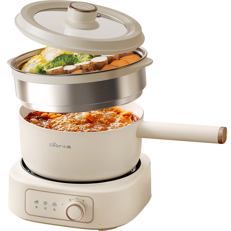 Bear Detachable Electric Cooking Pot, Small Electric Cooker, Multi-Functional Pan for Student Dormitory, Steaming, Boiling, Frying, Home Use for 2-3 People, 2.5L D25D Upgraded Healthy Titanium Ceramic