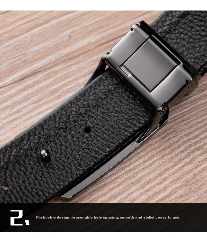 FUGUINIAO Men's Genuine Leather Belt with Pin Buckle, Fashionable First Layer Cowhide Business Casual Belt in Gift Box 5