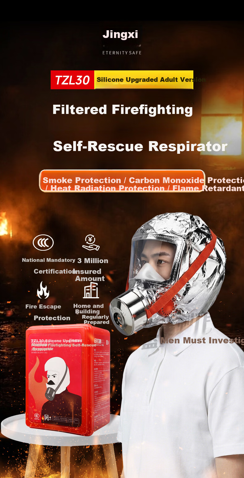 JINGXI Fire Escape Cloak with Gas Mask, Fireproof Thermal Blanket for Home Emergency, Adult Size 1