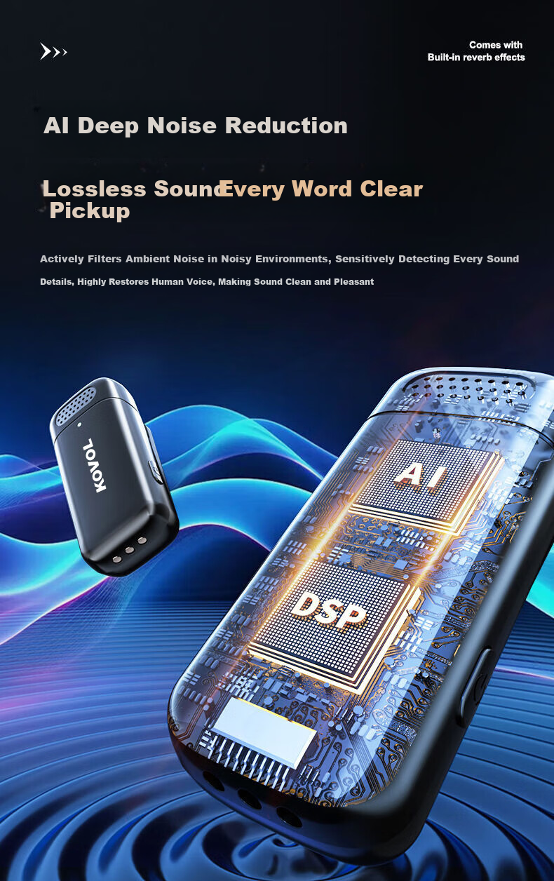 KOVOL [Ultra-Long Battery Life] Wireless Lavalier Microphone for Live Streaming, Short Video Recording, Outdoor Noise Reduction, Karaoke, And Audio Recording, Professional Microphone with One Transmitter And One Receiver, Compatible with Apple And Android Devices 4