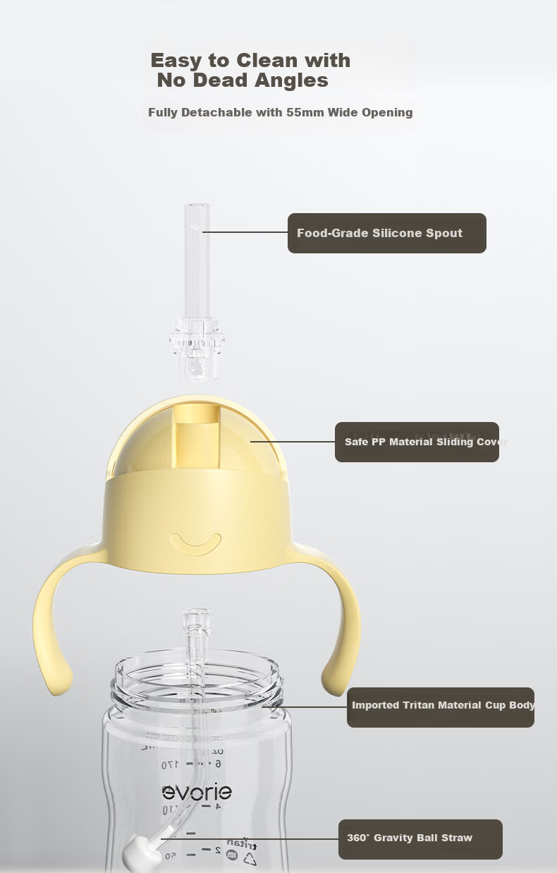 Evorie Kids Straw Water Bottle Toddler Leak-Proof Anti-Drop Straw Cup with Handle 200ml 4