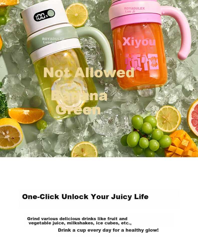 ROYALTY LINE 20-Blade Juicer Glass Juice Container 2026 New Fruit and Vegetable Blender Cup 1L Large Capacity Portable Juicer Electric Ice Crushing Mixing Cup Green 14