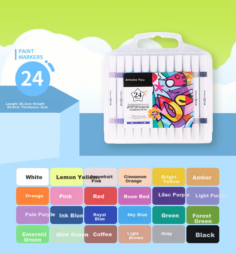 ARTECHO Direct Liquid Acrylic Marker Soft Tip Color Pen Set for Kids, Washable Black 3-Pack CS-ATOD29*3 Art Supplies for Elementary and Kindergarten 21