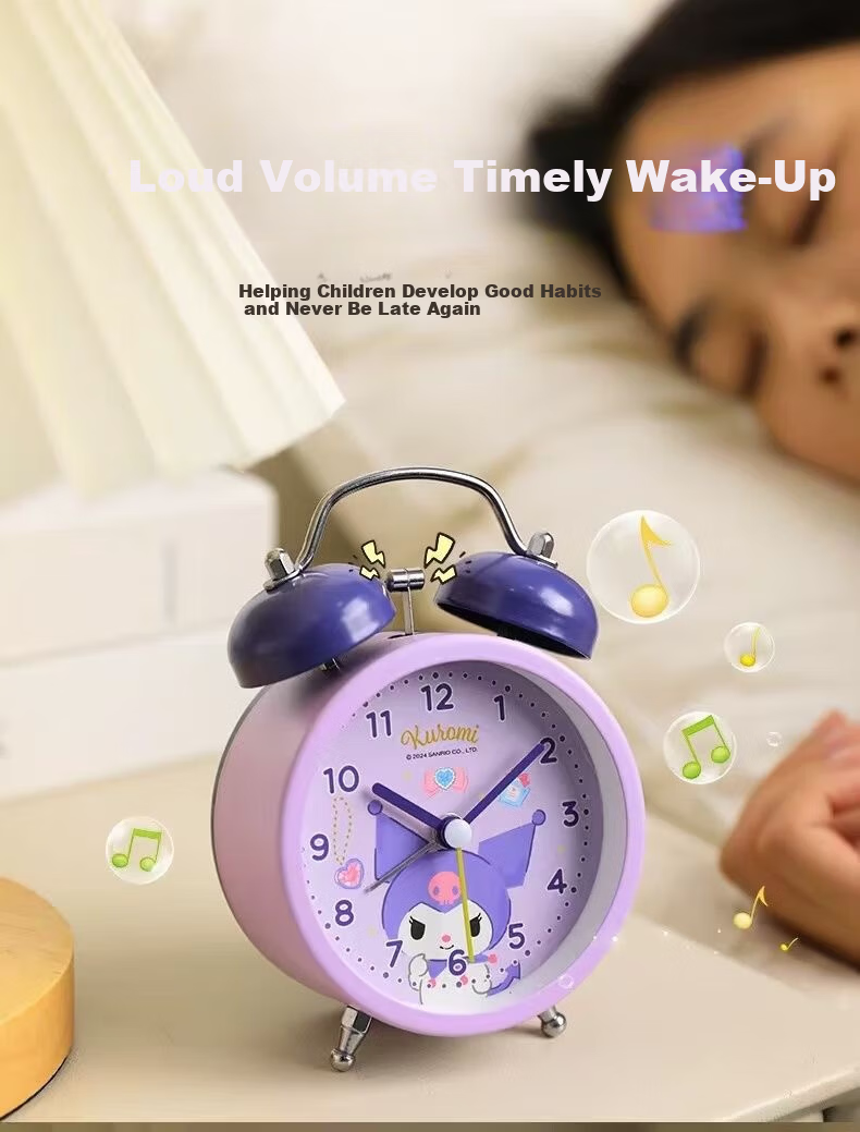 KUROMI Sanrio KUROMI Children's Metal Alarm Clock Student Wake-Up Toy Birthday Gift for Boys and Girls 6