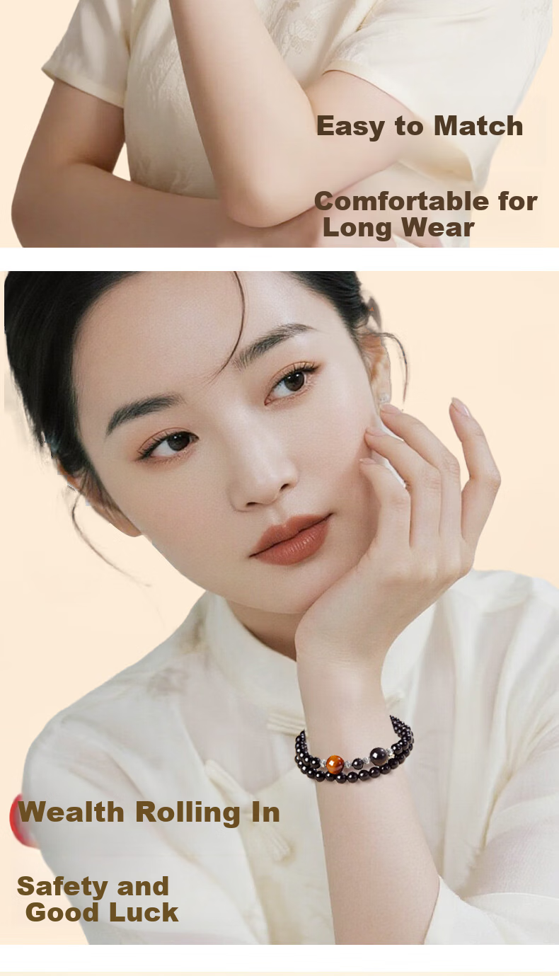 Emei Mountain Obsidian Bracelet Unisex Tiger Eye Stone Wristband Gift for Friends Mother's Day 9