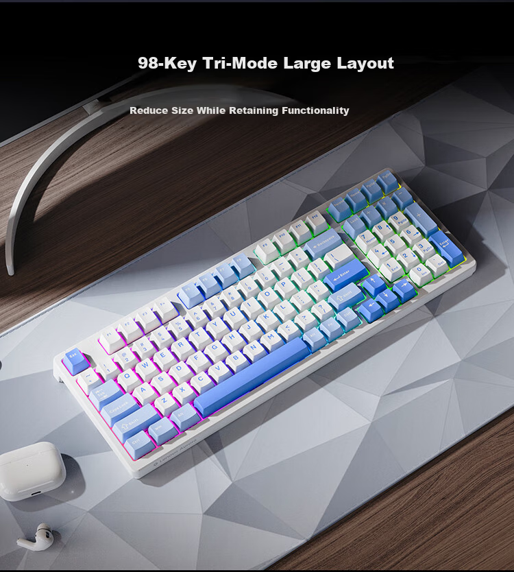 Lenovo GK10 Mechanical Keyboard with Full Hot-Swappable Keys, 20 Backlight Effects, Gaming And Office Computer Keyboard, Aurora Series Three-Mode Version 80-Key Layout, Snow Blue RGB Brown Switch 7