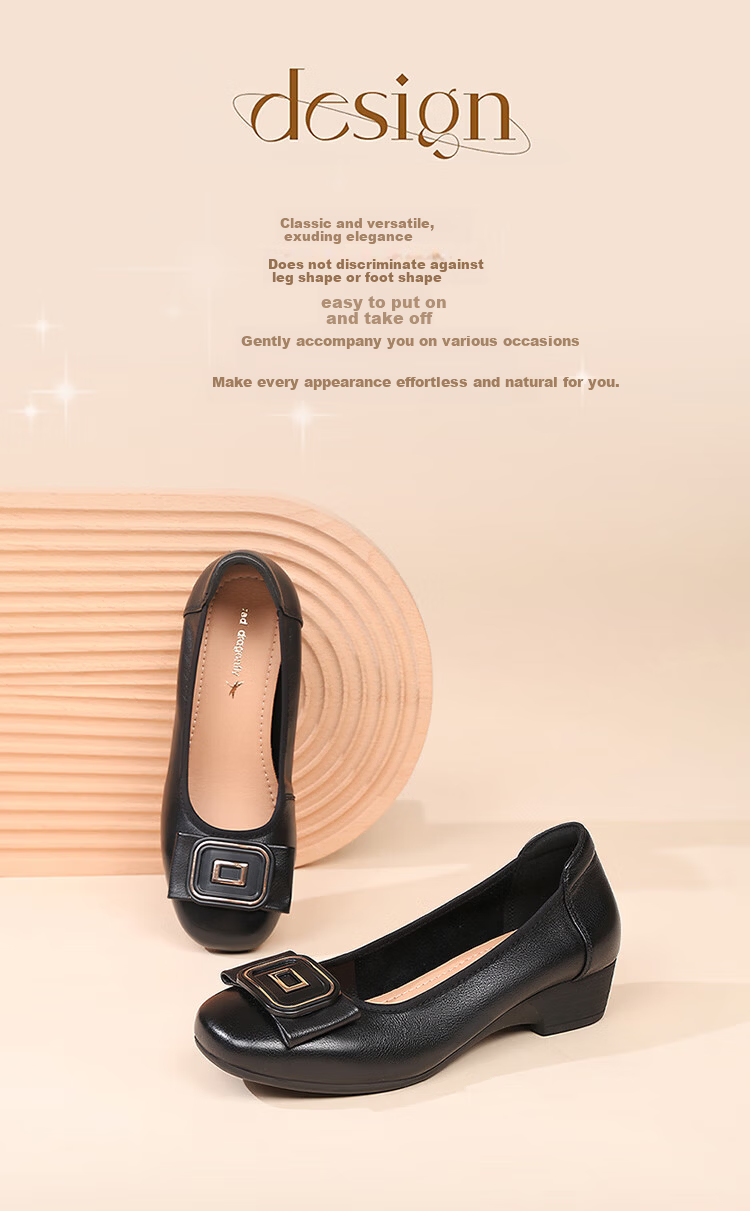 Red Dragonfly Women's Shallow Autumn Cowhide Slip-On Commuting Leather Shoes Soft Sole Lightweight Mom Flats WLB354231 Black 38 2