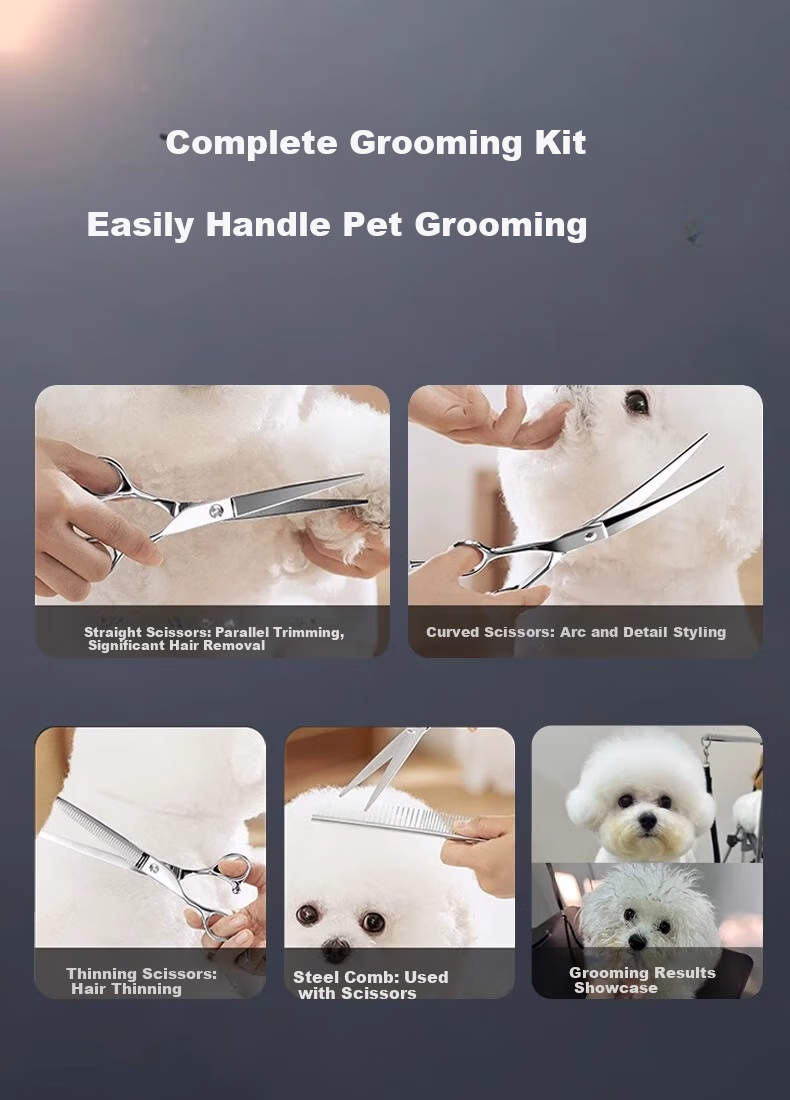 Qiman Pet Grooming Scissors Professional Dog Hair Cutting Tool Set Curved Trimming Scissors for Teddy Bichon Haircut 3