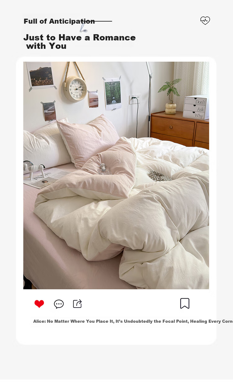 AVIVI Class A Washed Cotton Duvet Cover Single Dormitory Single Quilt Cover 150x200 Cream Pink 2