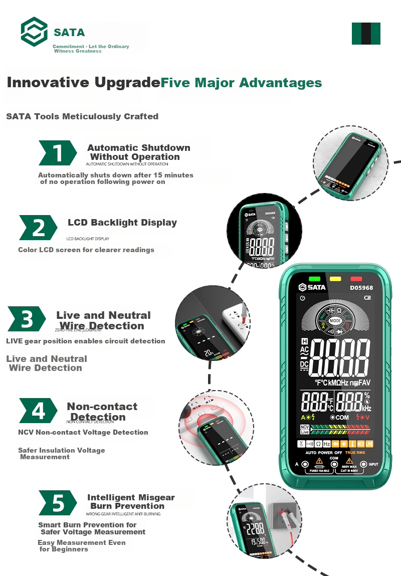 SATA Ultra-Thin Digital Multimeter High-Precision Multifunction Fully Automatic Portable Universal Meter D05967 Standard Edition 9